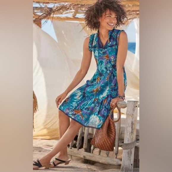 NEW Sundance Blossoms Divine Tiered Midi Dress Ruffle Blue Floral Large NWOT - Picture 2 of 9